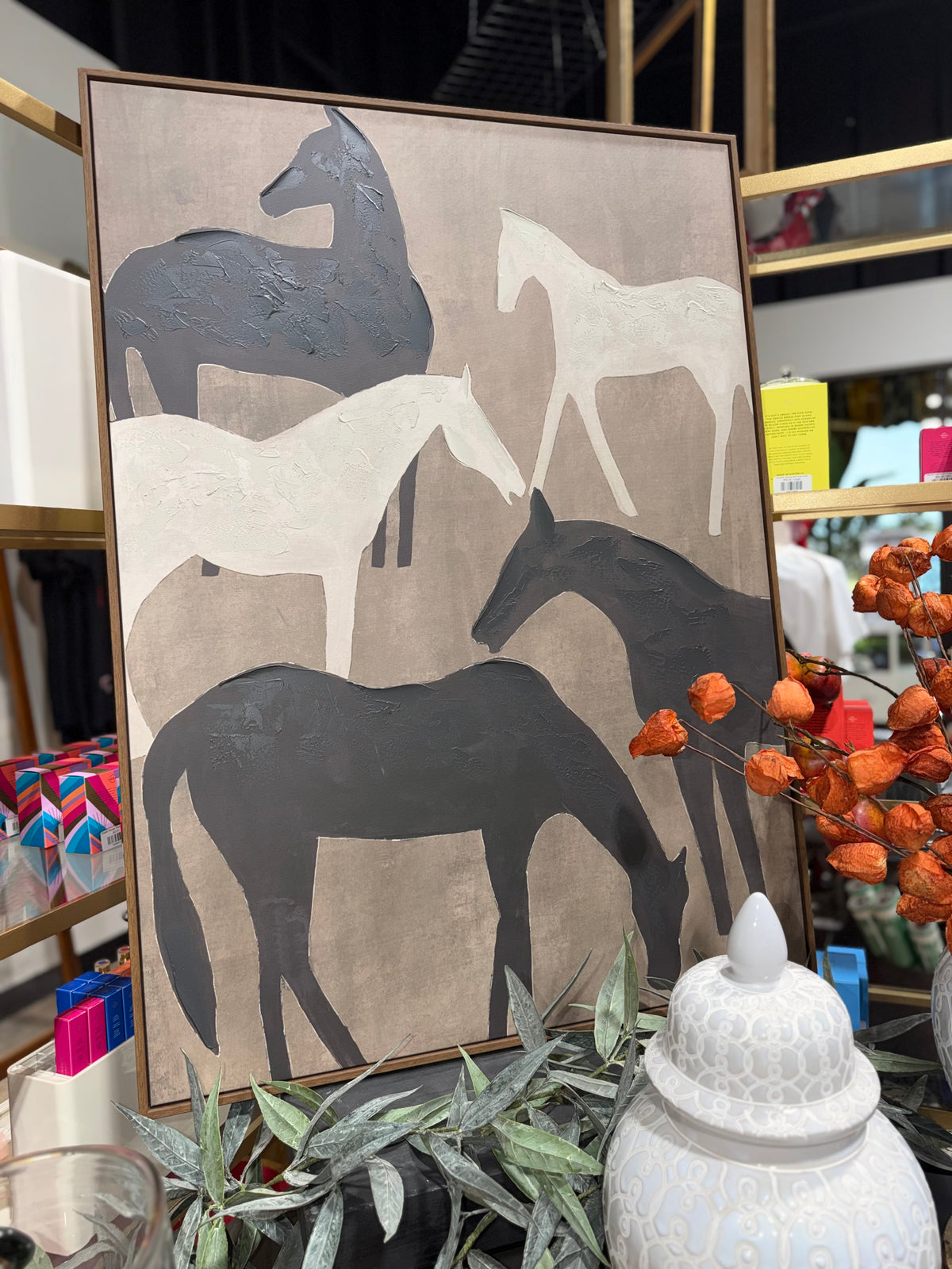 Framed Painting Five Horses