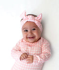 Gingham Pink Headband Bow Set
