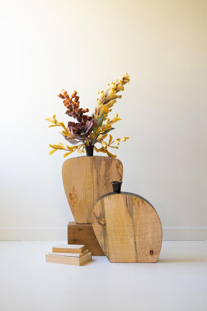 Mango Wood & Metal Vases