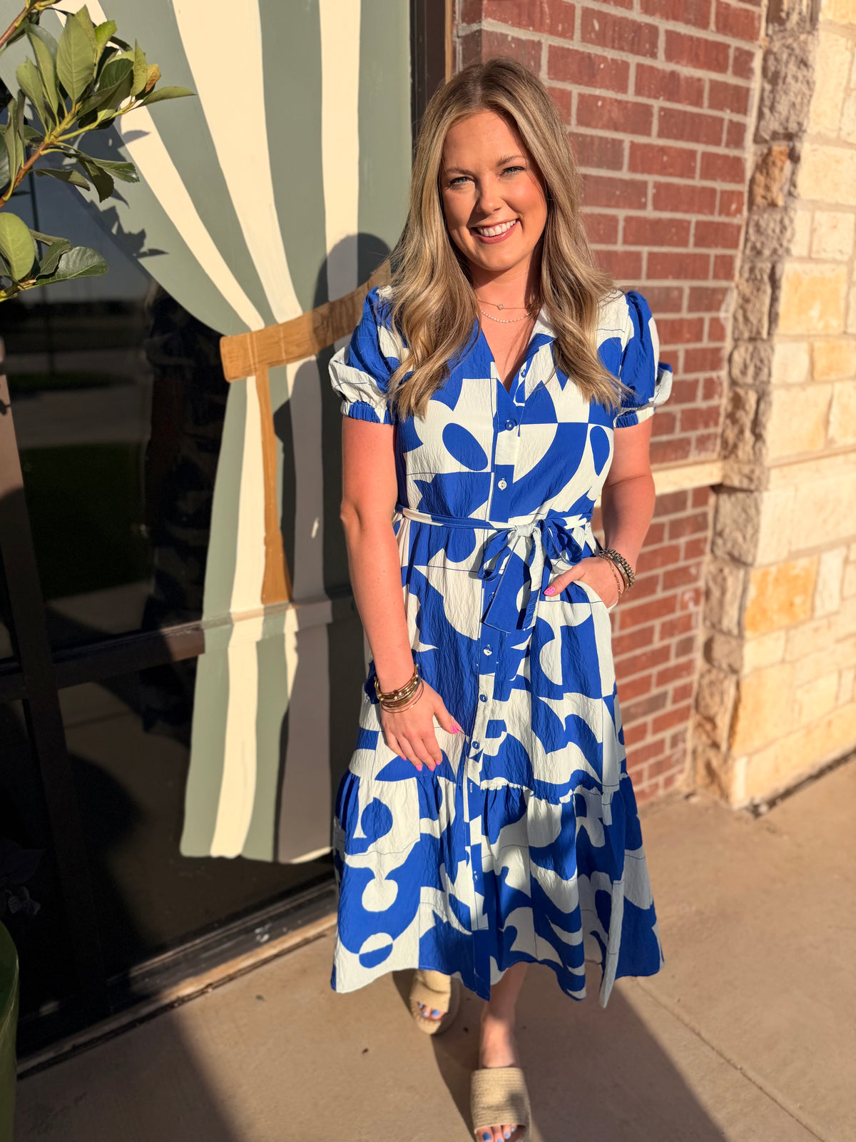 Gavin Geometric Ruffled Sleeve Dress