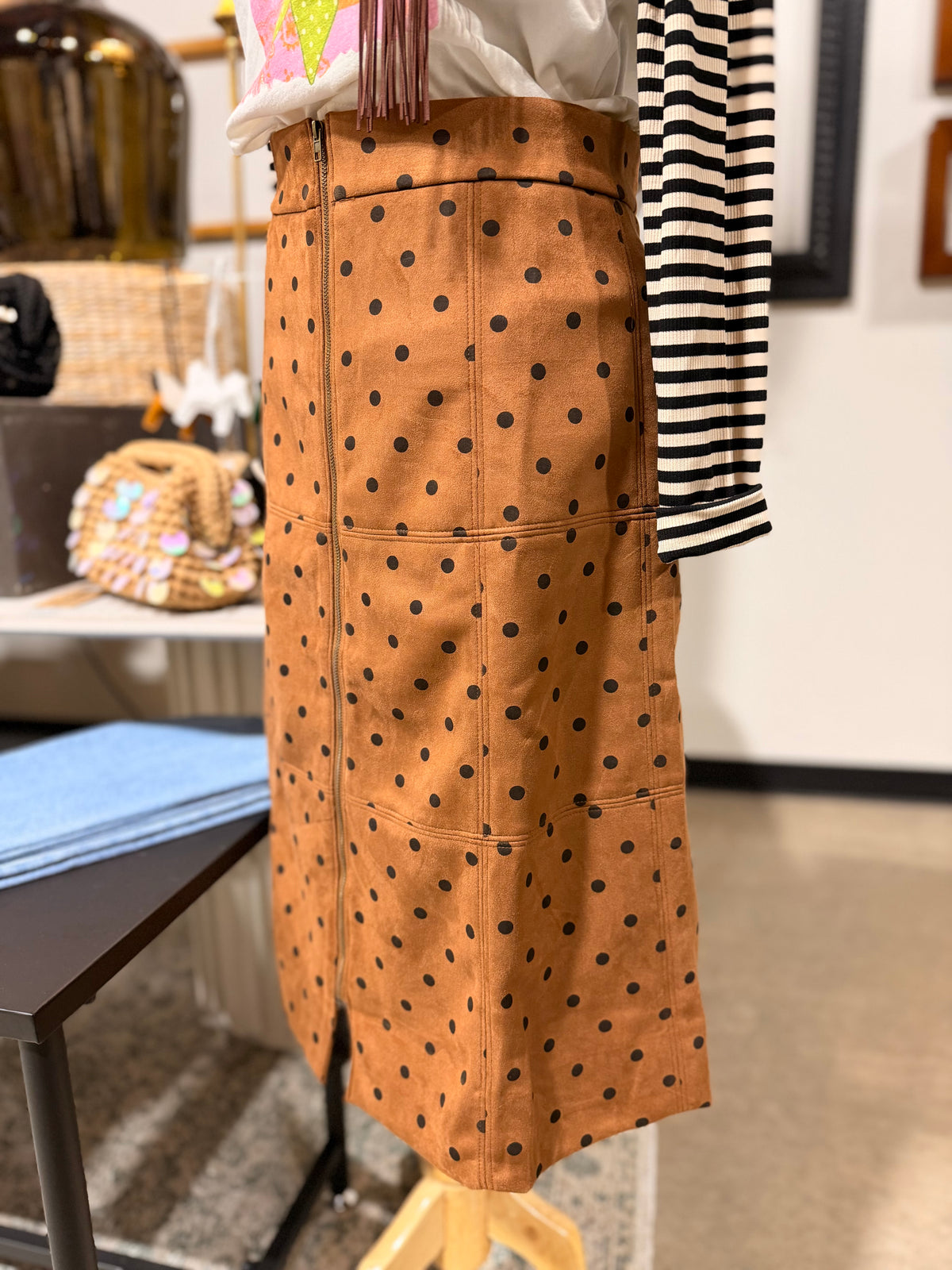 Brown Suede Polka Dot Skirt