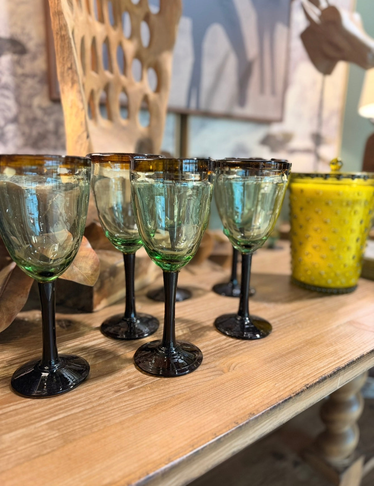Recycled Wine Glass || Amber Rim
