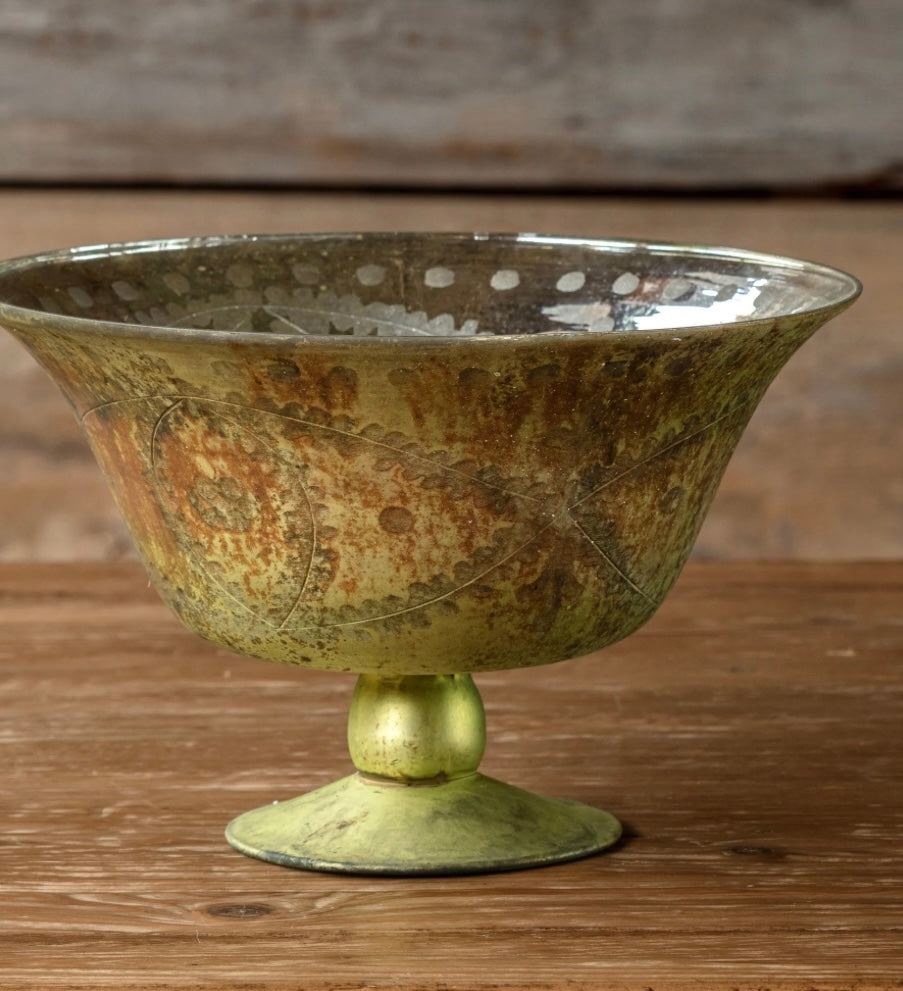 Antique Olive Etched Compote