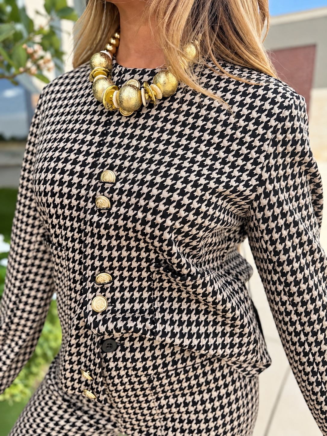 Houndstooth Collarless Jacket