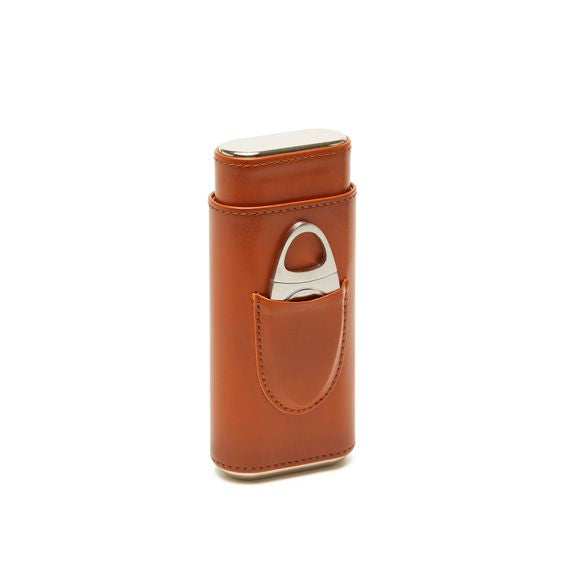 Ashton - 3 Cigar Leather Case & Cutter (Brown)