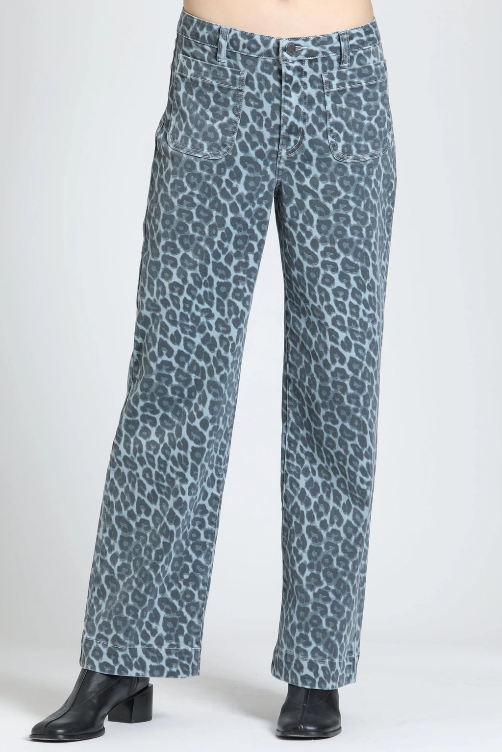 Heather Leopard Jeans - Faded Blue