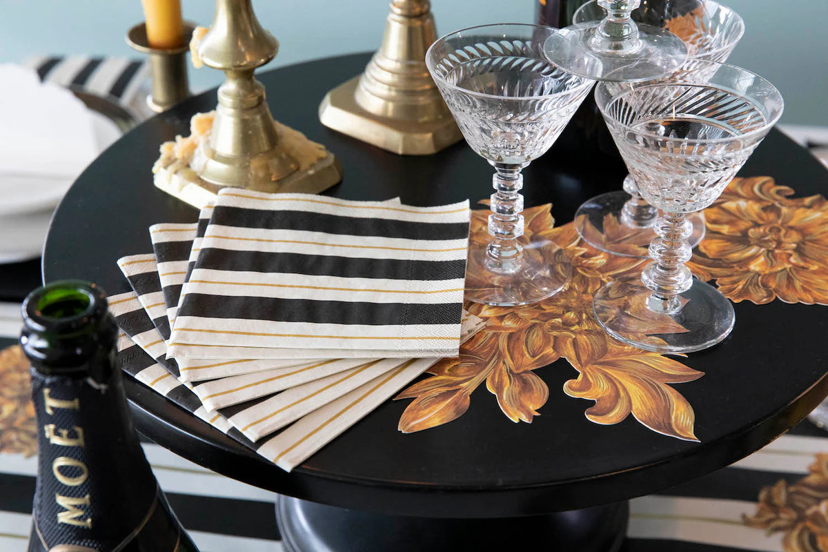 Black & Gold Awning Stripe Guest Napkin Pack