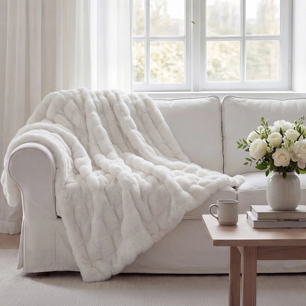 Ruched Rabbit Double-Sided Throw