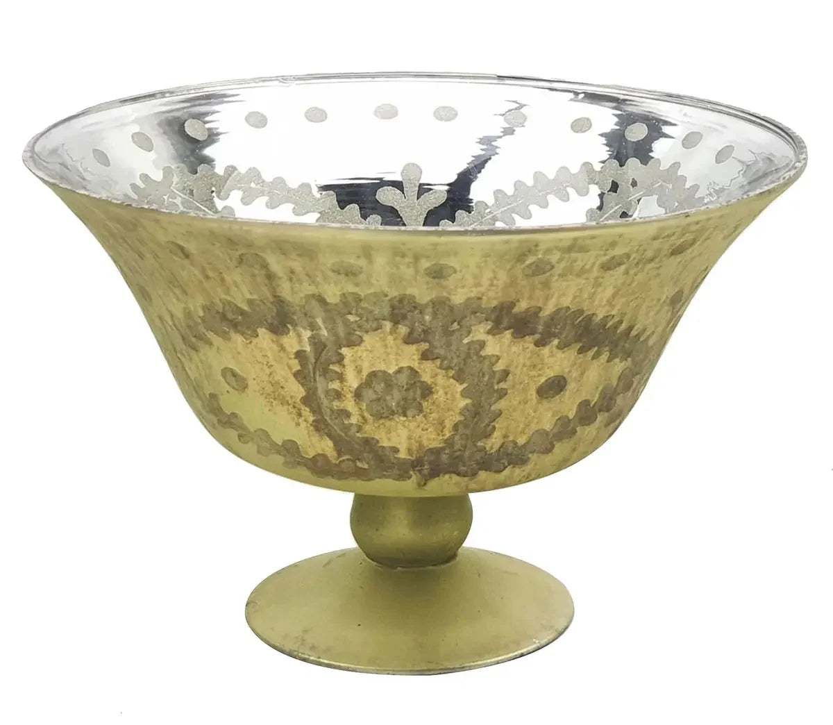 Antique Olive Etched Compote Large